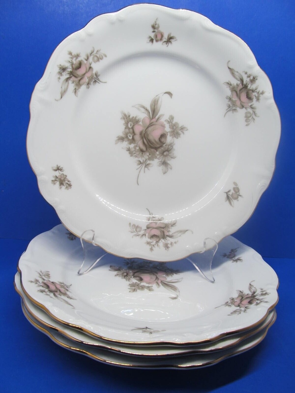 Johann Haviland Bavaria Germany Sepia Rose Set Of Four 10" Dinner Plates EC